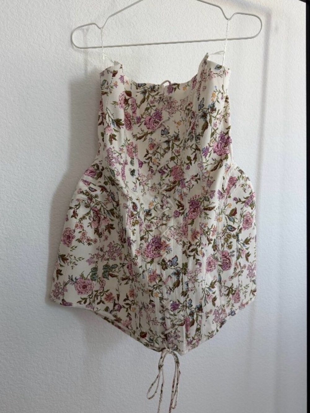 Zara White Strapless Floral Corset Mini Dress with Pink Roses - Picture 4 of 5